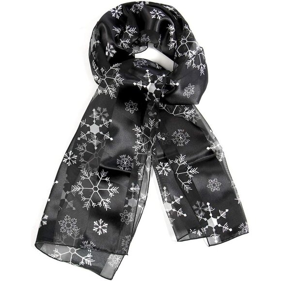 Women Black Warm Long Unisex Fall Winter Lightweight Soft Sheer Christmas Scarf - Picture 3 of 5